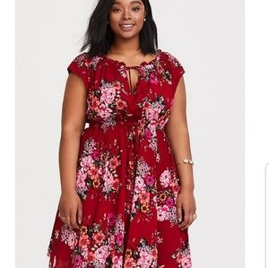 Red floral challis dress